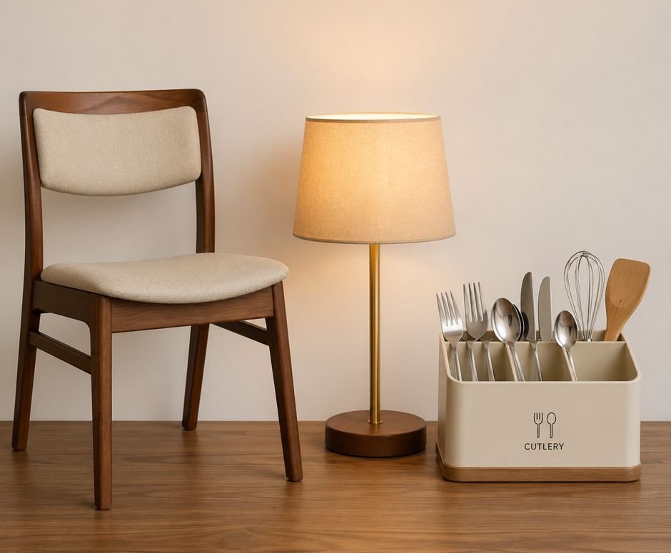 Chair, lamp, and kitchen utensils available as free home items